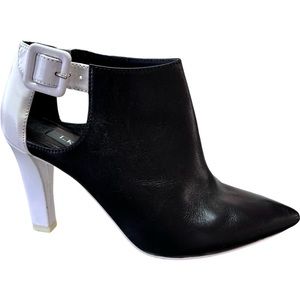 L.K. BENNETT Black & White Pointed Real Leather Ankle Boot w/ Buckle Strap US6